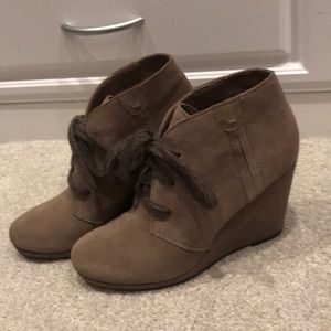 Dolce Vita suede lace up wedge ankle booties Taupe